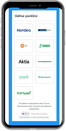 Trumo talletus kasinolla, pankin valinta puhelimen näytöllä